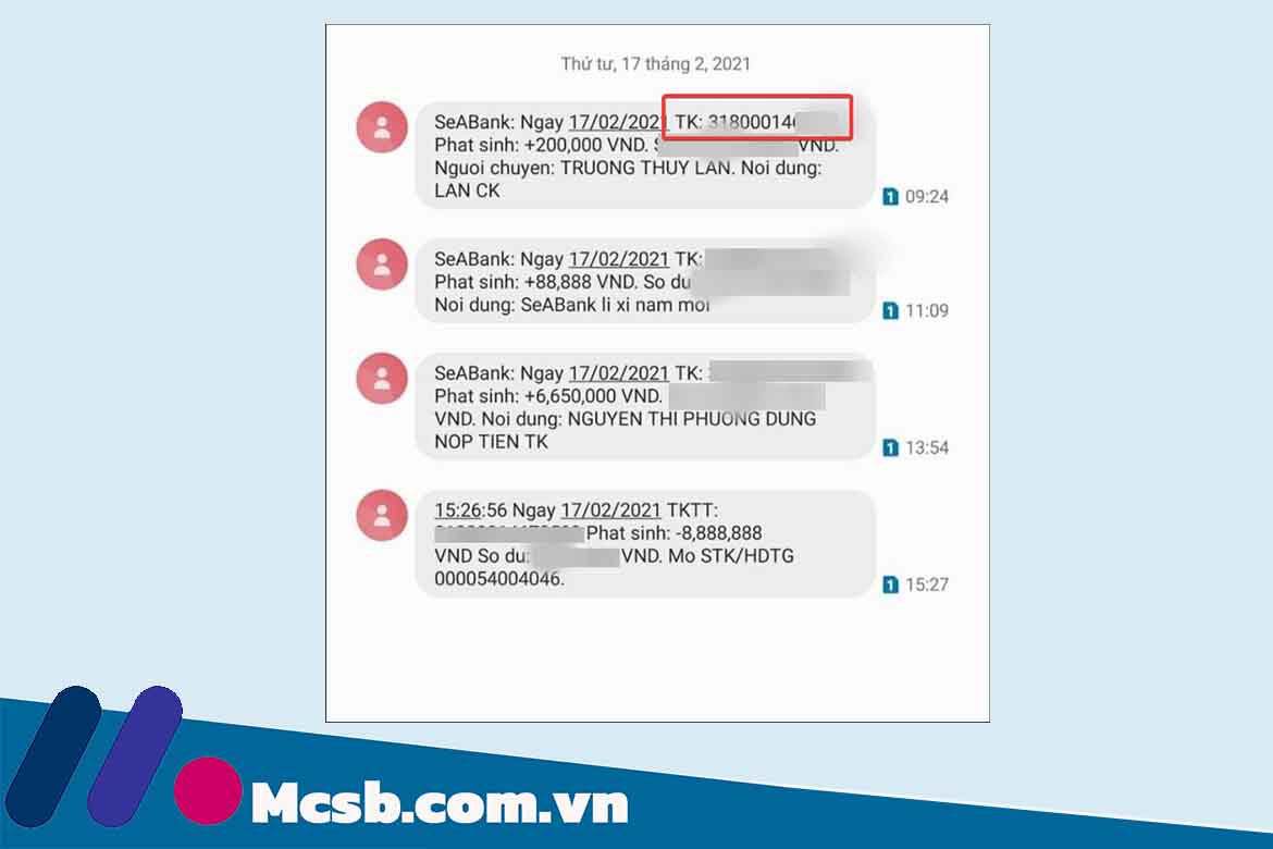 Kiểm tra lịch sử giao dịch qua SMS của Seabank